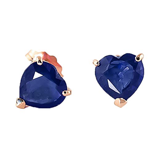 Galaxy Gold 14k Solid White, Yellow, Rose Gold Stud Earrings with 3.1 Carat (CTW) Heart Natural Blue Sapphire (rose-gold)