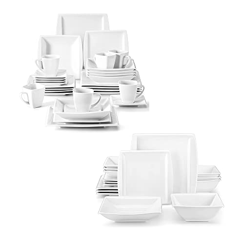 Malacasa 30 Piece Ivory White Square Dinnerware Sets For 6 Bundle With 16 Piece Plates And Bowls Sets, Series Blance #TOP22