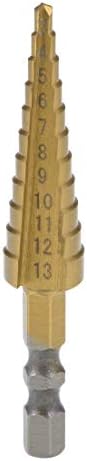 1/4 Inch Hex Shank Step Cone Drill Bit Set - Titanium Coated, Cuts 3mm To 13mm Holes