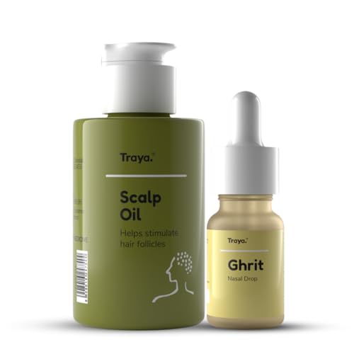 Image of Traya Sleep Well Combo, Ayurvedic Scalp Oil (80ml) + Shatavari Nasal Drops (10ml), Kit for Stress Control and Calm Sleep, Contains Herbal Oils, Bhringraj, Ghee, Goats Milk
