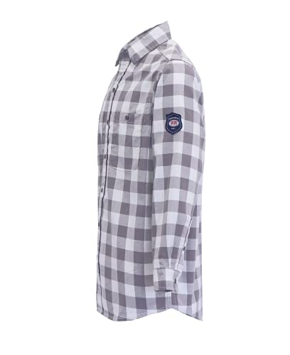 Bocomal Fr Shirts Flame Resistant Plaid Shirt Nfpa2112/Cat2 7.5Oz Fire Resistant Gray/White Men's Fire Retardant Welding Shirt #TOP1