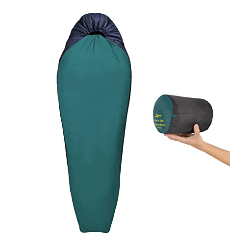 Litume Leichter Schlafsack für Erwachsene bei kaltem Wetter, 580 Gramm 3-Jahreszeiten-Rucksack-Schlafsack, kompakter Faltbarer isolierender Mumiensack (Green) (Tiefes Blaugrün) Cover