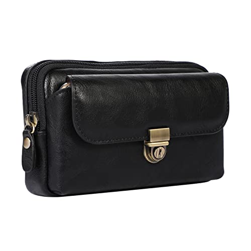 Handy Gürteltasche Herren Leder Schwarz, Hüfttasche Handy Leder Klein, Horizontale Handytasche Smartphone Beutel Bügel Hüfttaschen Handy Gürteltaschen Armband Tasche mit Karteninhaber Gürtelschlaufe