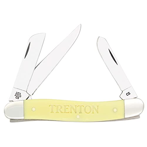 Palmetto Wood Shop - Engraved Case Medium Stockman Pocket Knife - Customized Gifts for Men, Folding Knife for Fishing, Hunting, Carving - Three Carbon Steel Blades, 3.63-inch Yellow Synthetic Handle