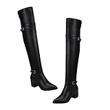 ifundom Botas Largas de Mujer Invierno con Tacón Grueso Antideslizante Diseño de Hebilla Suela Resistente y Cómoda para Uso Diario