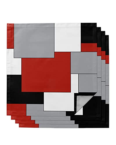 Cloth Napkin 4Pcs White Grey Black Red Abstract Irregular Geometric Absorbent Cotton Napkins Reusable & Soft Linen Napkins For Family Dinners Dining Cocktail Parties Wedding And Everyday Use #TOP25