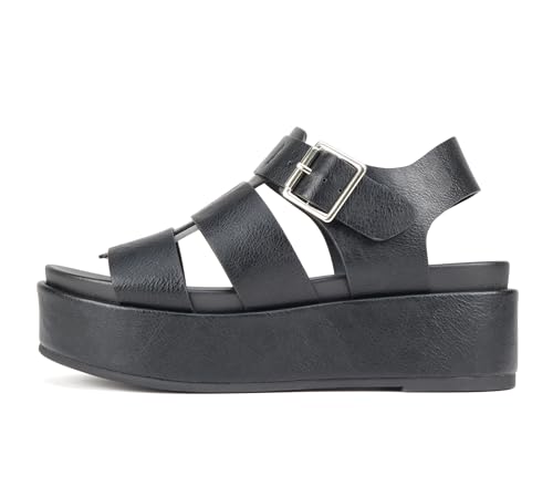 Image of Soda inchBossi ~ Women Round Toe Flatform Fisherman Wedge Sandals with Adjustable Buckle