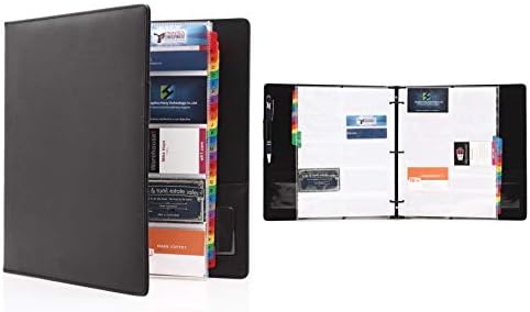 2Fold Supply Deluxe PU Leather Large 600 Business Card 3 Ring Binder Organizer with Alphabetical Index - 30 Double Sided Protector Pages Included (Gray)