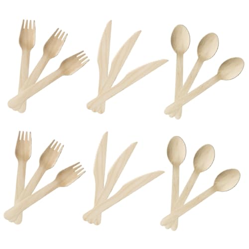 HOLIDYOYO 18pcs Wooden Cutlery Set Disposable Forks Spoons and Knives for Parties Picnics and Events Party Supplies for Convenient Use