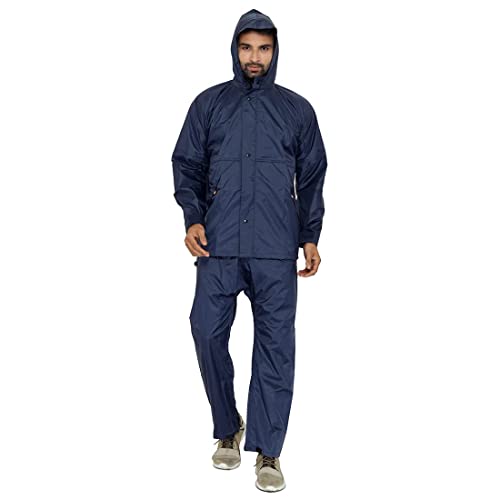Image of THE CLOWNFISH ankle length Rain Coat for Men Waterproof for Bike Raincoat for Men with Hood Nylon Material. Set of Top and Bottom.