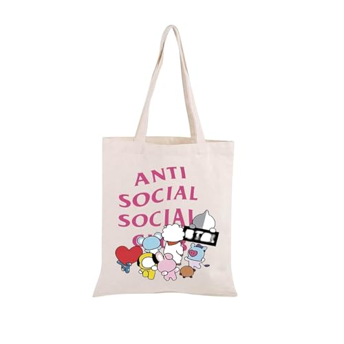 BLUPARK K-pop Characters Tote Bag Singer Merch Anxiety Moms Tote Bag Introvert Gift Inspired Tote Singer Fan Gift K-pop Merchandise (TB, An-ti Social tote)
