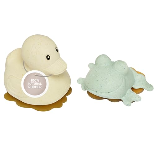 Image of HEVEA Squeeze'n'Splash Rubber Duck & Frog Bath Toys Gift Set - Bath Toy for Babies and Toddlers - 100% Natural Rubber, Plant Based, Plastic-Free, BPA-Free
