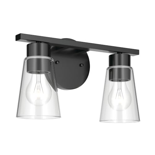 Image of Kichler Stamos 13.25 inch 2-Light Soft Modern Vanity Light with Clear Glass in Black, (8.25 inch H x 13.25 inch W), 55120BKCLR