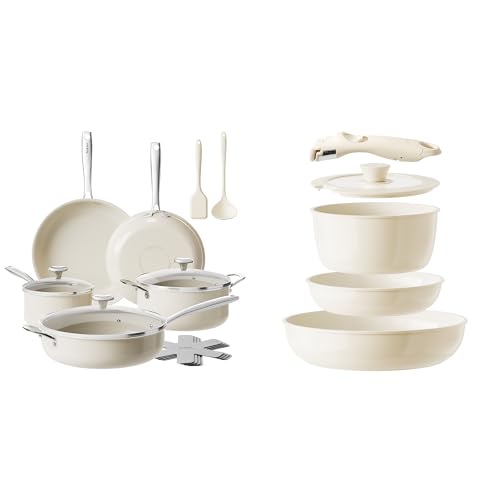 Redchef Ceramic Nonstick Cookware Set,19pcs Pots and Pans Set Non Stick,Induction Cookware with Stainless Steel Handle,Non Toxic Kitchen Cooking Set,Dishwasher & Oven Safe,PFAS PFOA & PTFE F