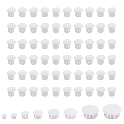 Swpeet 60Pcs 1/4" - 6mm White Round Plastic Snap-on Hole Plugs Assortment Kit, Panel Plugs Fastener Cover