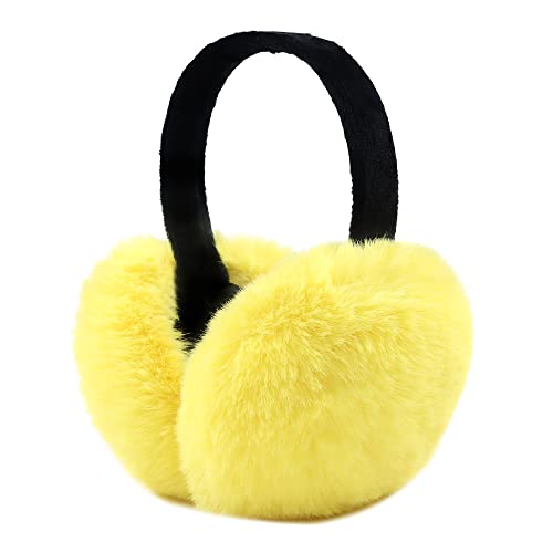 Peecabe Winter Women Earmuffs Faux Fur Girls Ear Muffs Warm Unisex Kids Ear Covers Foldable Outdoor Boys Ear Warmers For Women (Yellow) #TOP4