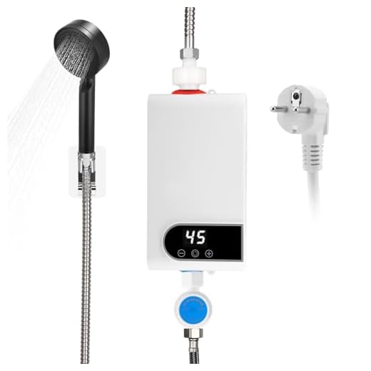 Calentador De Agua Eléctrico, Mini Calentador de Agua 220 V 5500 W, 30-55 °C, Temperatura Ajustable, Ducha de Calentador Instantáneo sin Tanque con Pantalla LED para Cocina y Baño (RYK-010)