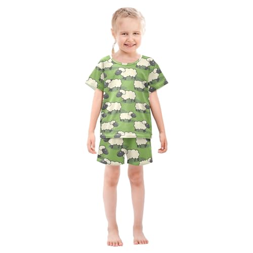ALAZA Cartoon Sheep Green Pajamas Short Sleeve 2 Piece Sleepwear Top and Bottom Pajama Set Unisex3