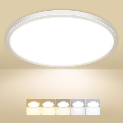 Peasur Deckenlampe LED Deckenleuchte Flach 5Farben-3000/3500/4000/5000/6500K IP54 Wasserfest Badezimmer Lampe Decke 24W Modern Rund Lampe für bad flur schlafzimmer keller Wohnzimmer Büro 30 * 1.6cm
