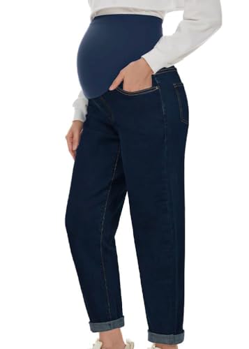 ORANDESIGNE Jeans Premaman da Donna Comodi Elasticizzati Stile Boyfriend per Gravidanza B Blu Scuro XL