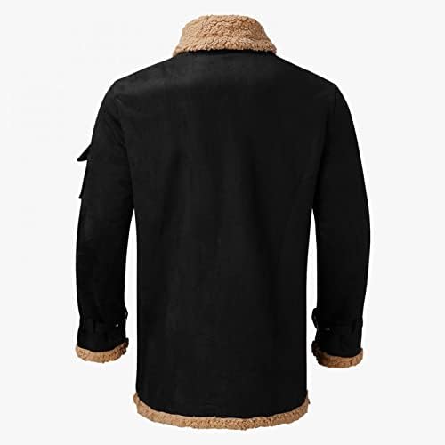 Men's Sheepskin Jacket Vintage Winter Warm Long Sleeve Sherpa Lined Padded Thicken Parka Jacket Lapel Collar Long Sleeve Fur Leather Jacket Cashmere Shearling Coat
