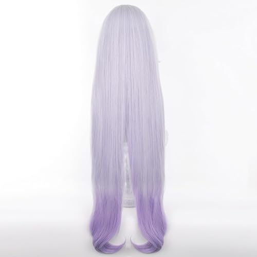 Image of Anime White Gradient Purple Wigs with Bangs Women Long Straight Wig Layered Haircut COS Game Black SwanWigs Halloween,Christmas,Comic con,Game Show,Party