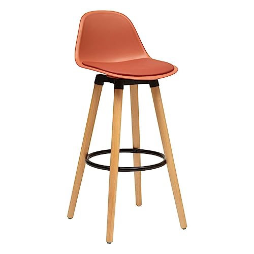 Atmosphera - Tabouret de Bar Scandinave Maxon Terracotta, H 91,5 cm, Pieds en Hêtre, Repose-Pieds - pour Cuisine, Comptoir, Îlot Central