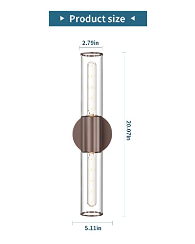 Image of Bathroom Vanity Light Fixture, 2-Light Oil Rubbed Bronze Wall Sconce Lighting Fixture with Clear Glass, Indoor E26 Stocket Wall Lamp for Mirror Living Room Hallway, 2 Pack