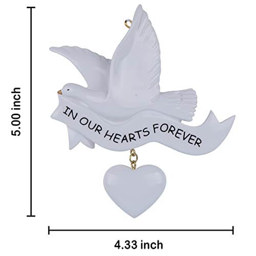 Memorial Christmas Ornament 2022 In Our Hearts Forever Personalized Ornaments Peaceful White Flying Dove With Heart Rememberance Sympathy Keepsake Ornaments #TOP2