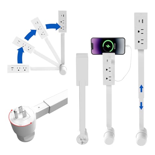 El extensor de toma de corriente cuenta con USB-A, USB-C y 2 tomas de corriente alterna para espacios de difícil acceso, se extiende de 22 a 27 pulgadas, gira 180°. Úsalo detrás de sofás, mesitas de - Vista 2