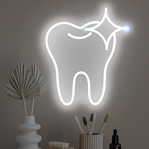 Moodlion Neon Sign Tooth Decor Dental Office Light Up Assistant Accessories Decoration, Dimmable Led Neon Signs Smile Wall Art, Neon Dentist Balloon Dental Office Decor Lights #TOP1
