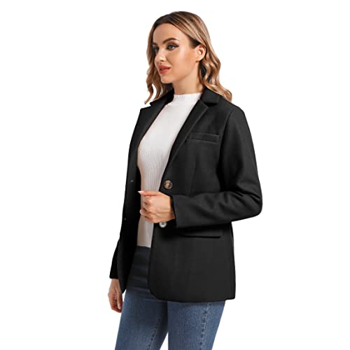 Tonchengsd Women's Long Sleeve Two Button Wool Blend Blazer Suit Jacket (B-Black, M) #TOP1
