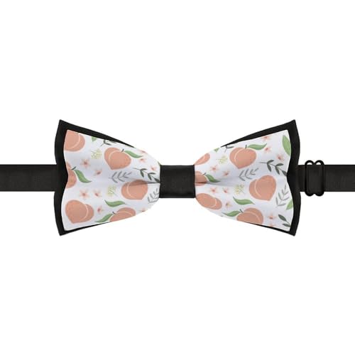 GoasNei Watercolor Peach And Leaves Pattern Bow Tie for Men Adjustable Necktie Funny Tie Neck Ties for Weddings Party