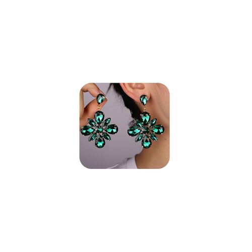 Missgrace Boho Sexy Fashion Women Silver Colorful Green Statement Tassels Rhinestones Shining Dangle Drop Bar Prom Halloween Earrings for Women (Green)