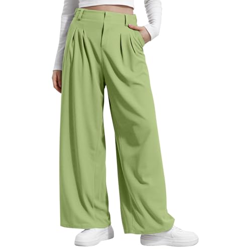 Womens Lounge Palazzo Pants with Pocket Soft Adjustable Drawstring Trouses Wide Leg High Waisted Summer Beach Pant(Army Green,Medium