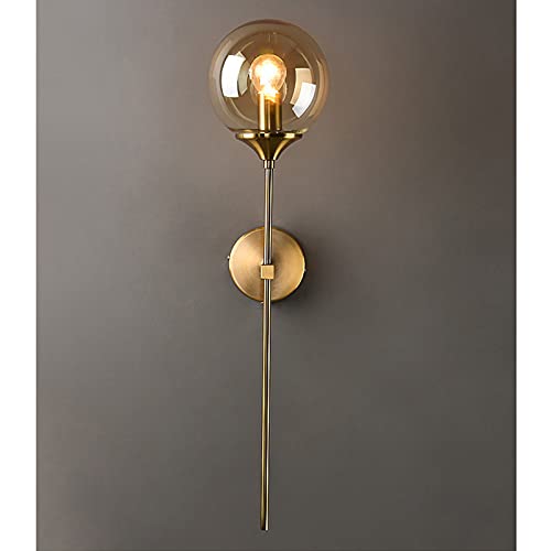 ZTTECH Applique murale industrielle vintage, globe en verre Ambre avec applique murale dorée à bras long, applique murale dorée pour chevet (Ambre) (Amber)