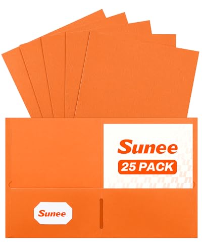 SUNEE Folders with Pockets (25 Pack, Orange), 2 Pocket Folders Fit Letter Size Paper, Paper File Folder for School Office Home Bussiness