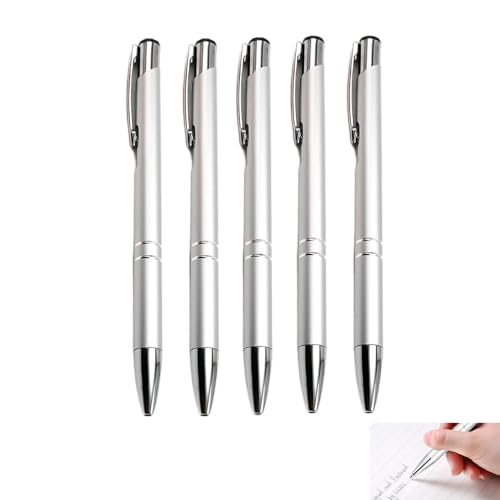 Image of 5 Pcs Metal Ballpoint Pens, 1.0mm Retractable Ballpoint Pens, Stylish quality Smooth Black Gel Ink pen with Stainless Steel Clip, Elegant Office and Business Gift Teachers Students Colleagues - Silver