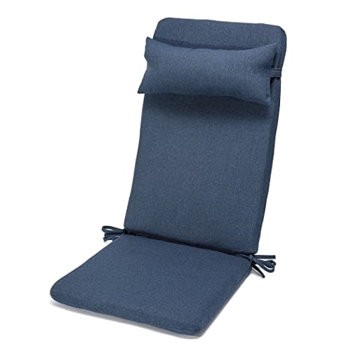 Klear Vu Rumba Adirondack Outdoor Chair Cushion with Ties for Patio Furniture, Water-Repellant and UV Resistant, Premium Fabric, Back Pillow and Headrest, 20'x20', 3 Piece Set, Indigo