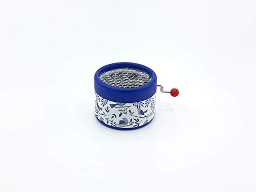 Round Blue Manual Music Box Of Songbirds With The Tune Somewhere Over The Rainbow #TOP26
