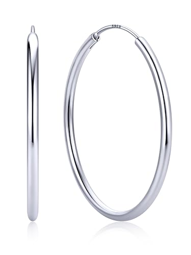 ChicSilver White Gold Plated Hoop Earrings for Women Hypoallergenic Lightweight Big Hoop Earrings for Women Endless Hoops Earrings Dainty Thin Gold Hoops 40MM