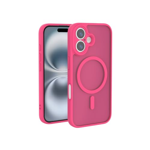 Coque iPhone 16 rose vif magnétique et mate transparente de 6,1 pouces pour MagSafe