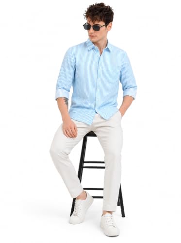 Image of Youth First Men's Cotton Blend Casual Shirt | Regular Fit Solid Full Sleeve Button Down Collared Shirts | Comfortable Formal Office Business Casual for Men