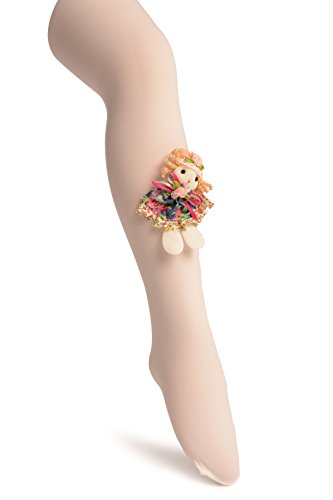 White With Little Doll Applique - Girls Tights - Kids Tights (Pantyhose)