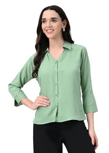 Image of FUNDAY FASHION Women's Crepe Casual Regular Fit Solid V Collered Shirt (Pack of 2)