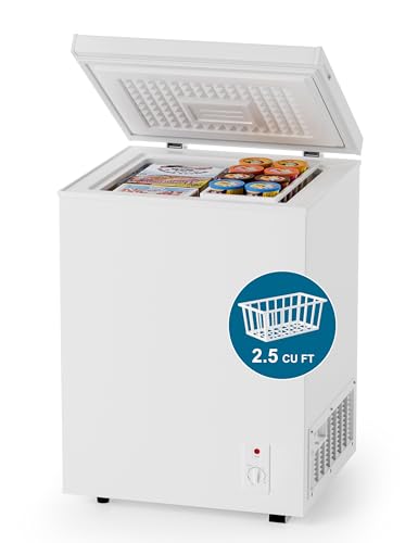 Image of 2.5 Cu.Ft Deep Freezer with Removable Basket - Small Quiet Chest Freezer w /6 Temp and Energy Efficient - Manual Defrost, Space Saving Design for Dorm, Office, Apartment, Bar, White