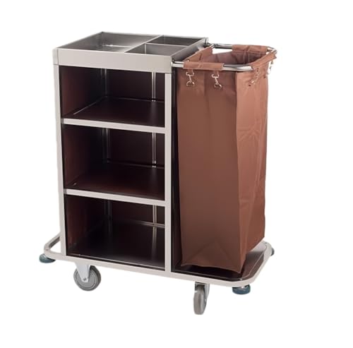 Carrito de Limpieza Multifuncional, Carro de Servicio Compacto, Carrito de Limpieza para Hotel con Bolsas de Lona Extraíbles y Ruedas con Freno para Limpieza en Hoteles y Apartamentos,02