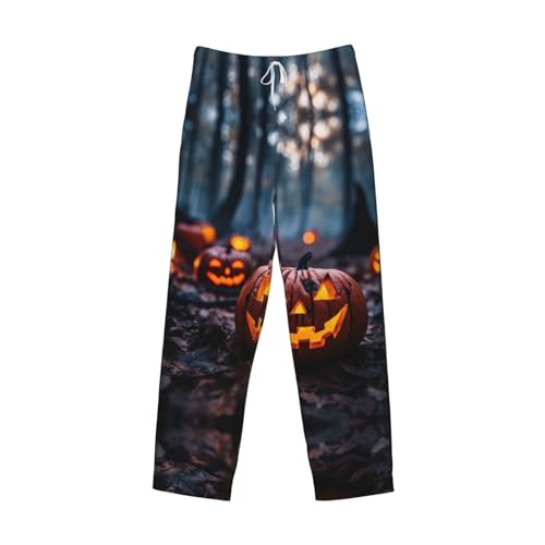 Orange Halloween Party Print Lounge Waistband Drawstring Mens Pajama Pants Fashion Custom Sleepwear4
