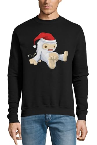 Wesołych Świąt Zima Yeti Monster Art Bawełniany Sweter Czarny, Czarny, XS