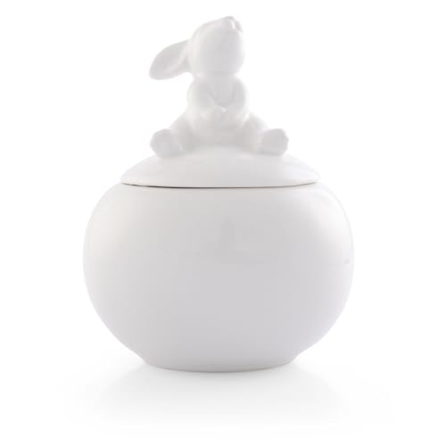 Arthur Court Sugar Bowl, White Stoneware, Setting Bunny Design on Lid, Durable and Easy to Clean - Whimsical and Elegant, Perfect for Tea or Coffee Time, Enhances Easter Table Décor
